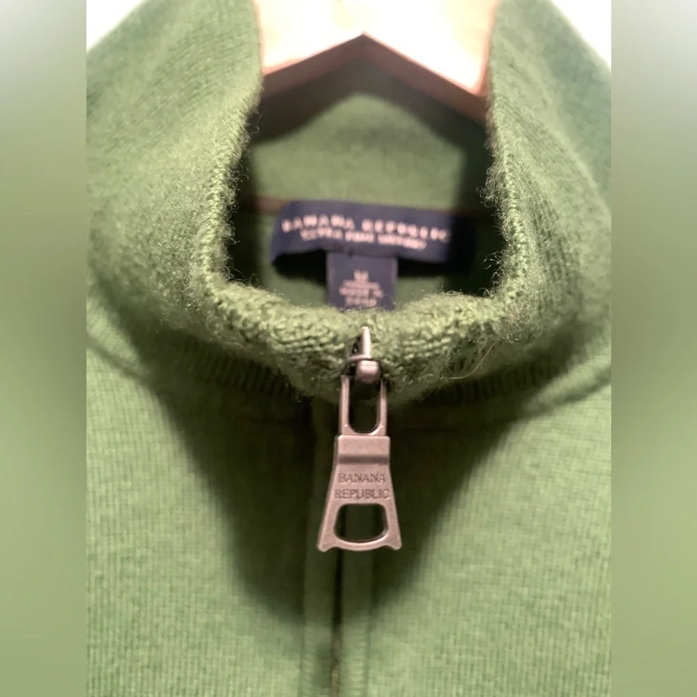 BANANA REPUBLIC Mens Pure Merino Wool Quarter Zip Pullover Sweater Green M
